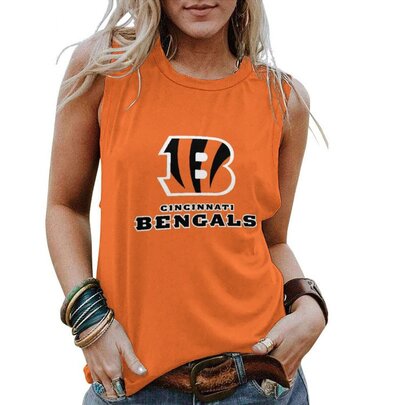 NFL Cincinnati Bengals Women Sleeveless Tee Orange,ladies Casual Loose Tunic Blouses