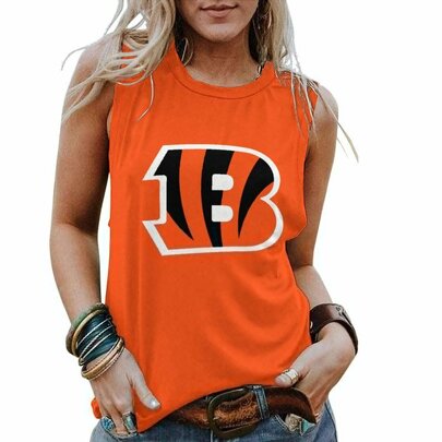 NFL Cincinnati Bengals Women Tank Top Orange,ladies Casual Loose Tunic Blouses