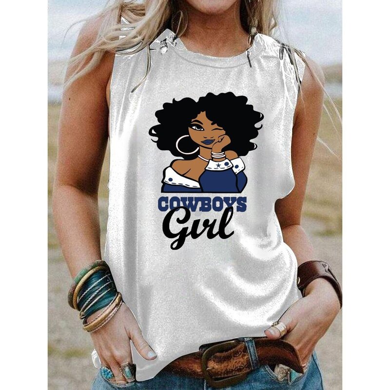 NFL Dallas Cowboys Ladies Tank Top Loose Tee White,Casual Loose Tunic Blouses for ladies