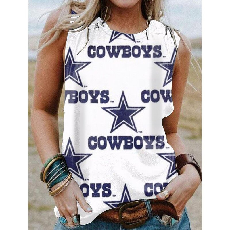NFL Dallas Cowboys Sleeveless Shirt For Ladies White,Casual Loose Tunic Blouses for ladies