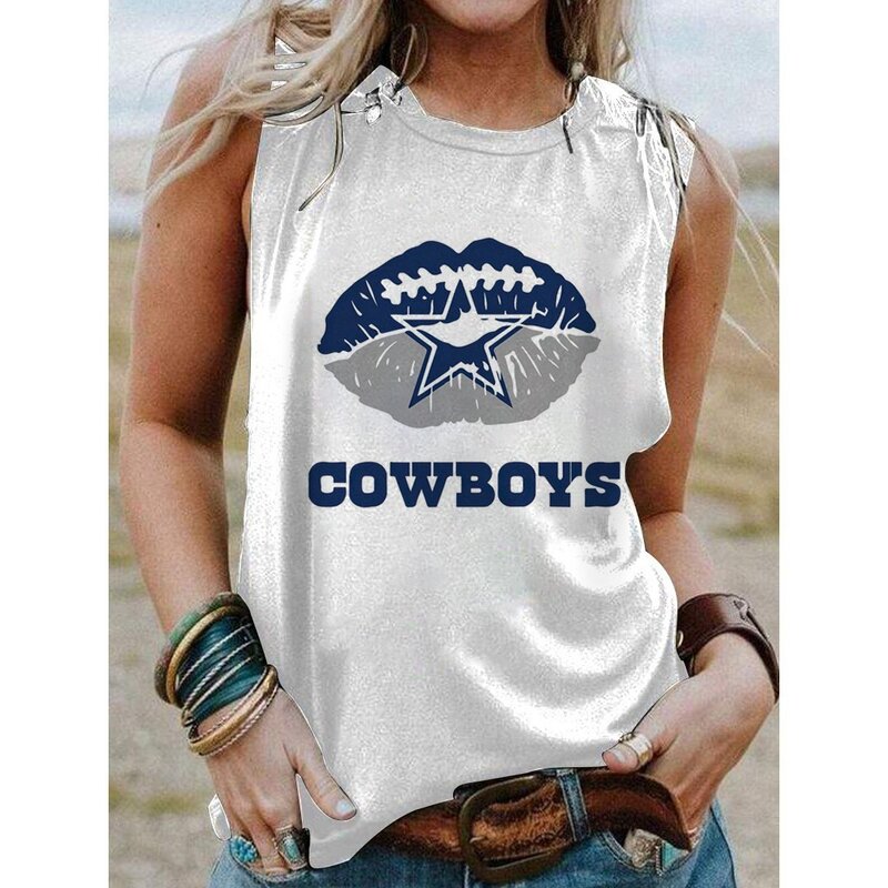 NFL Dallas Cowboys Sleeveless Shirt For Women White,Casual Loose Tunic Blouses for ladies