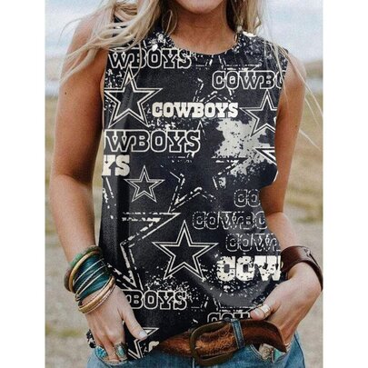 NFL Dallas Cowboys Sleeveless Summer Tee Shirt Ladies,Casual Loose Tunic Blouses for ladies