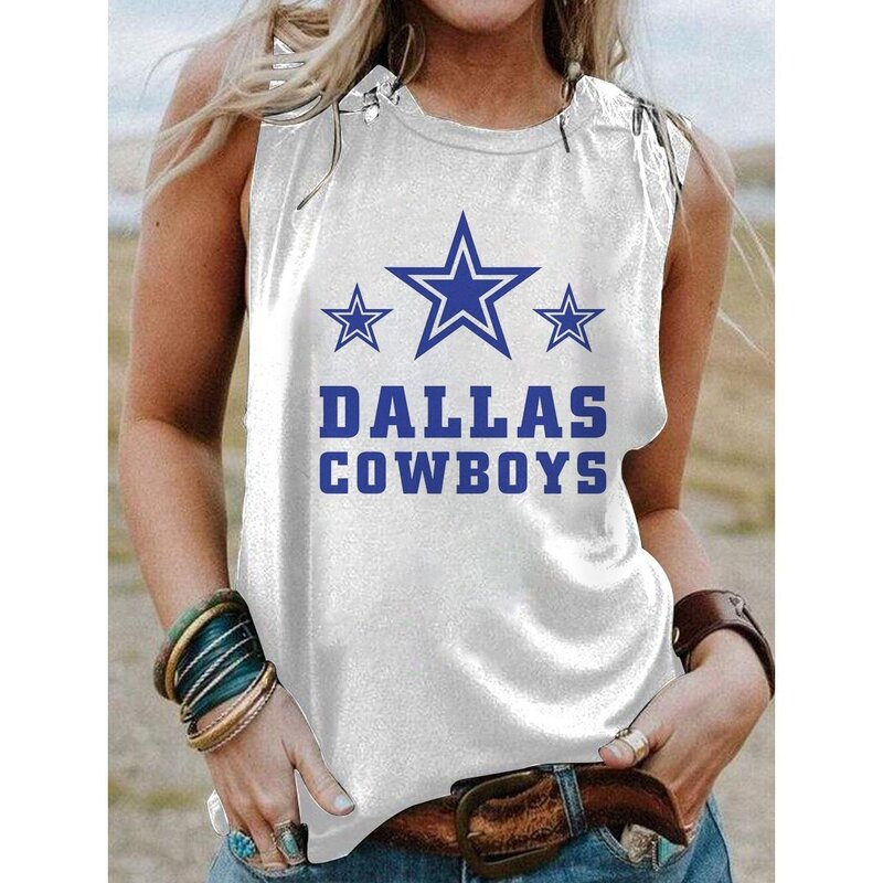 NFL Dallas Cowboys Sleeveless Tank Top For Women White,Casual Loose Tunic Blouses for ladies