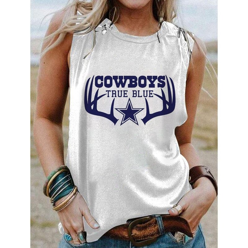 NFL Dallas Cowboys Sleeveless Tank Top Tee Women White,Casual Loose Tunic Blouses for ladies