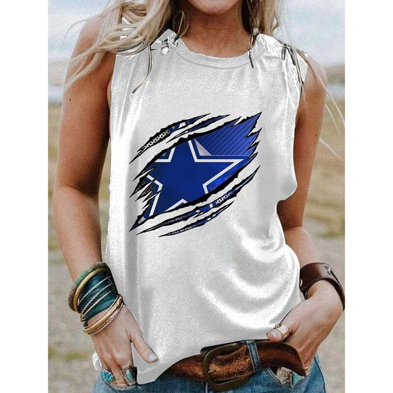 NFL Dallas Cowboys Sleeveless Tee Shirt For Women White,Casual Loose Tunic Blouses for ladies