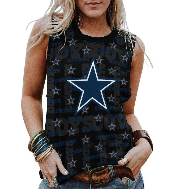 NFL Dallas Cowboys Tank Top Women Sleeveless Tee Black,ladies Casual Loose Tunic Blouses
