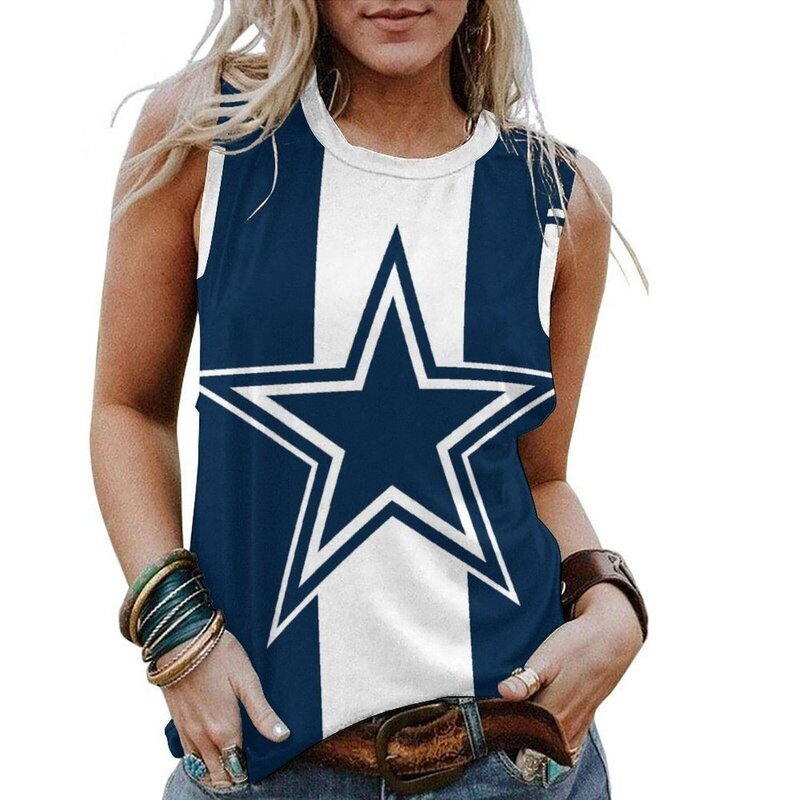 NFL Dallas Cowboys Tank Top Women Sleeveless Tee Blue,ladies Casual Loose Tunic Blouses