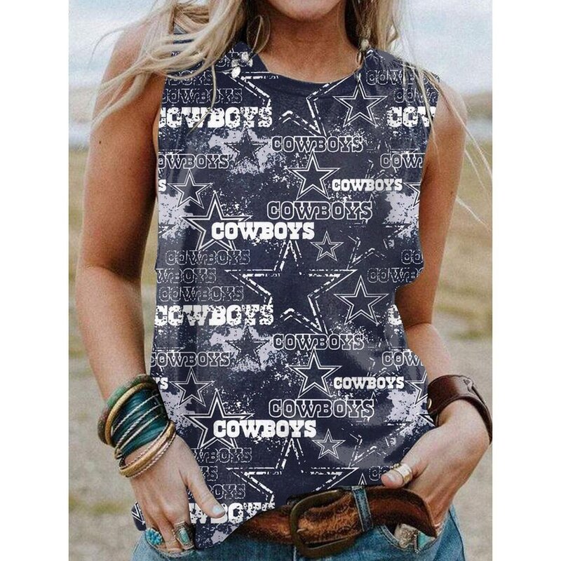 NFL Dallas Cowboys Women Sleeveless Summer Tee Blue,Casual Loose Tunic Blouses for ladies