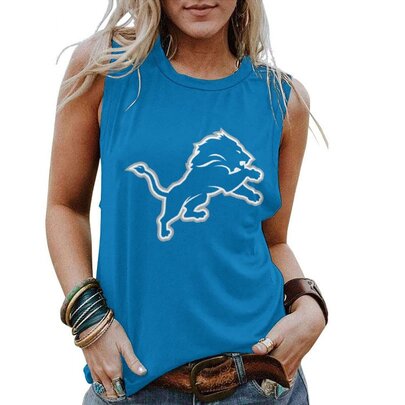 NFL Detroit Lions Tank Top Women Sleeveless Shirt Blue,ladies Casual Loose Tunic Blouses