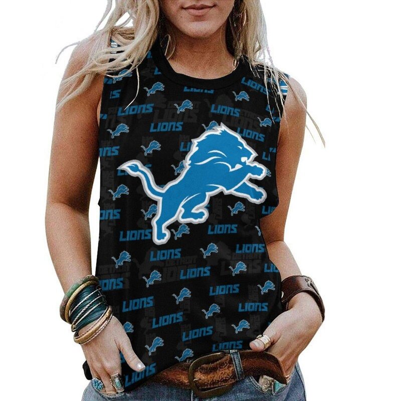 NFL Detroit Lions Tank Top Women Sleeveless Tee Black,ladies Casual Loose Tunic Blouses