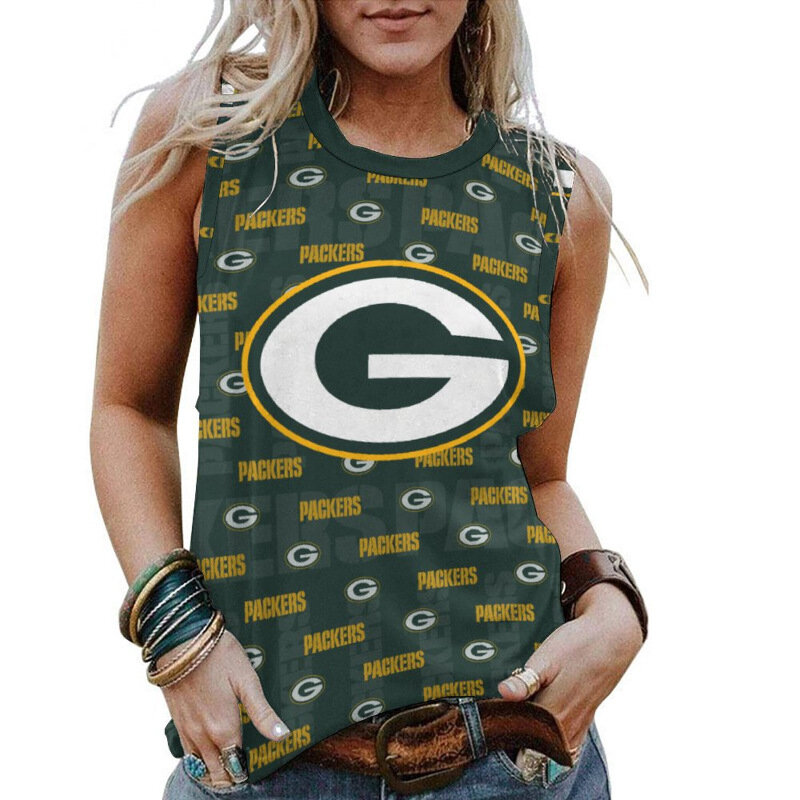 NFL Green Bay Packers Women Sleeveless Tank Top Green,Casual Loose Tunic Blouses for ladies