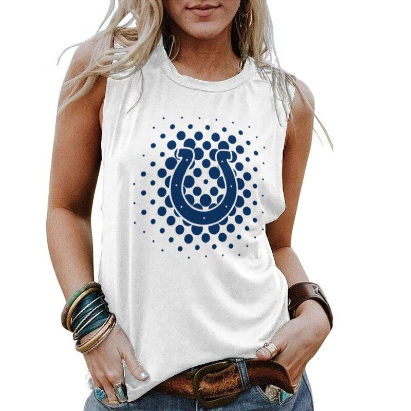 NFL Indianapolis Colts Tank Top Sleeveless Tee White,ladies Casual Loose Tunic Blouses