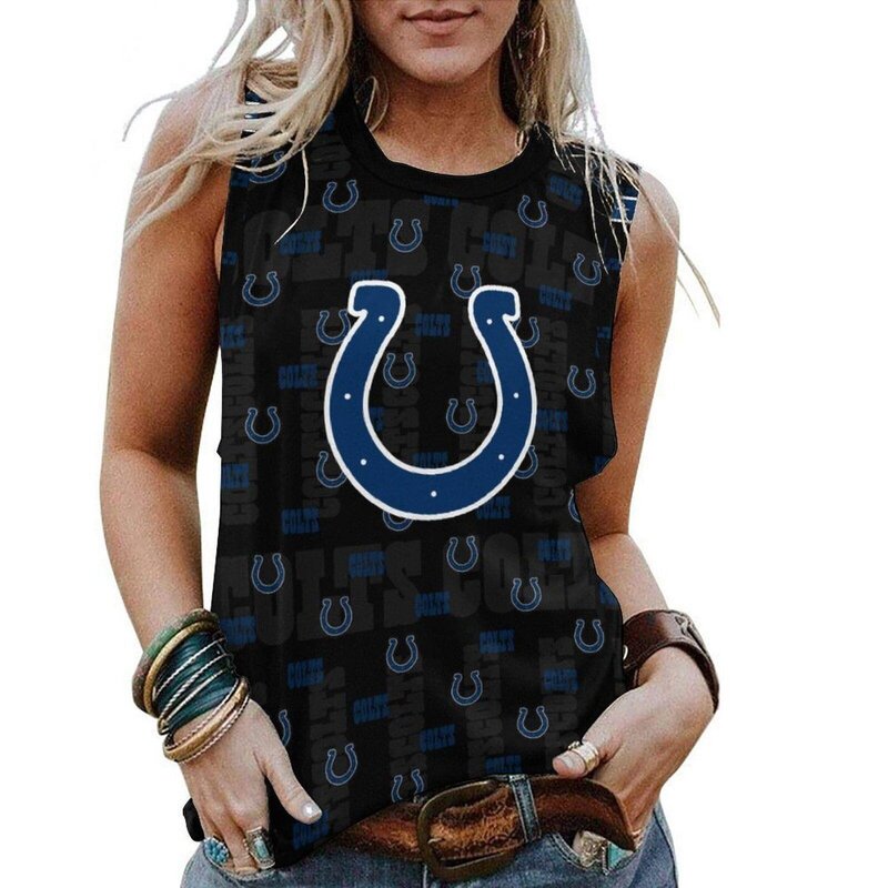 NFL Indianapolis Colts Tank Top Women Sleeveless Tee Blue,ladies Casual Loose Tunic Blouses
