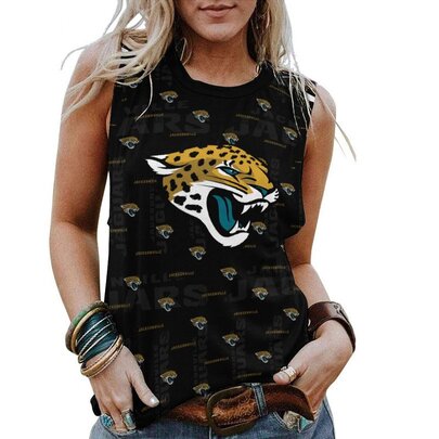 NFL Jacksonville Jaguars Lady Sleeveless Tee Black,ladies Casual Loose Tunic Blouses