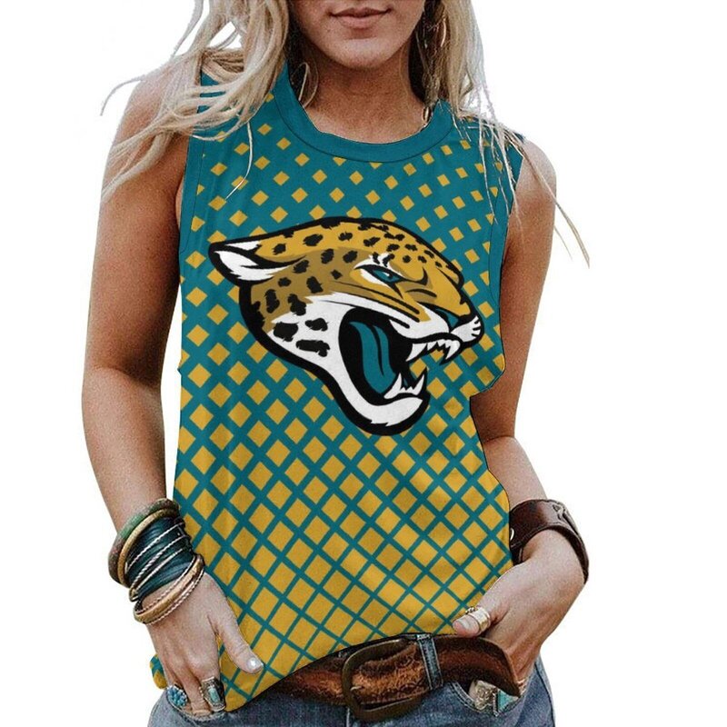 NFL Jacksonville Jaguars Tank Top Women Sleeveless Tee Yellow,ladies Casual Loose Tunic Blouses
