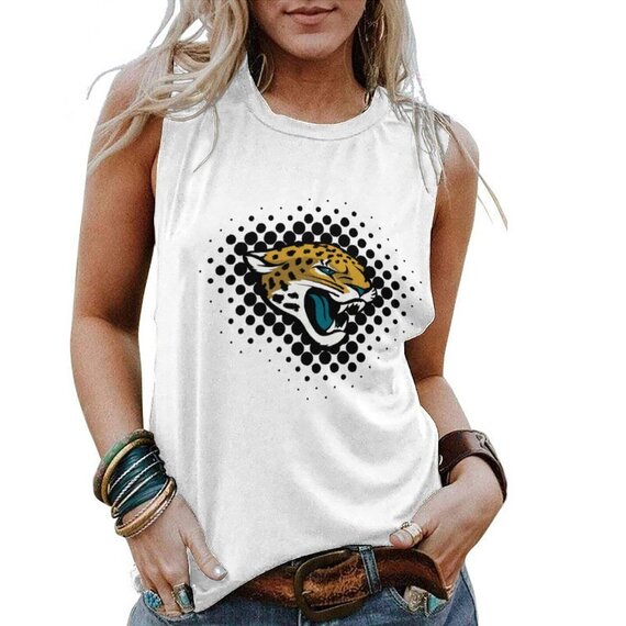 NFL Jacksonville Jaguars Women Sleeveless Shirt White,ladies Casual Loose Tunic Blouses