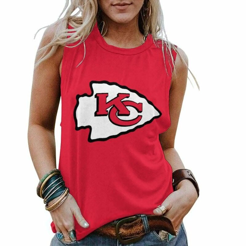 NFL Kansas City Chiefs Tank Top Women Sleeveless Tee Black,ladies Casual Loose Tunic Blouses