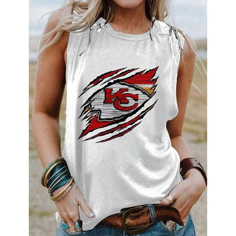 NFL Kansas City Chiefs Women Casual Sleeveless Shirt White,Casual Loose Tunic Blouses for ladies