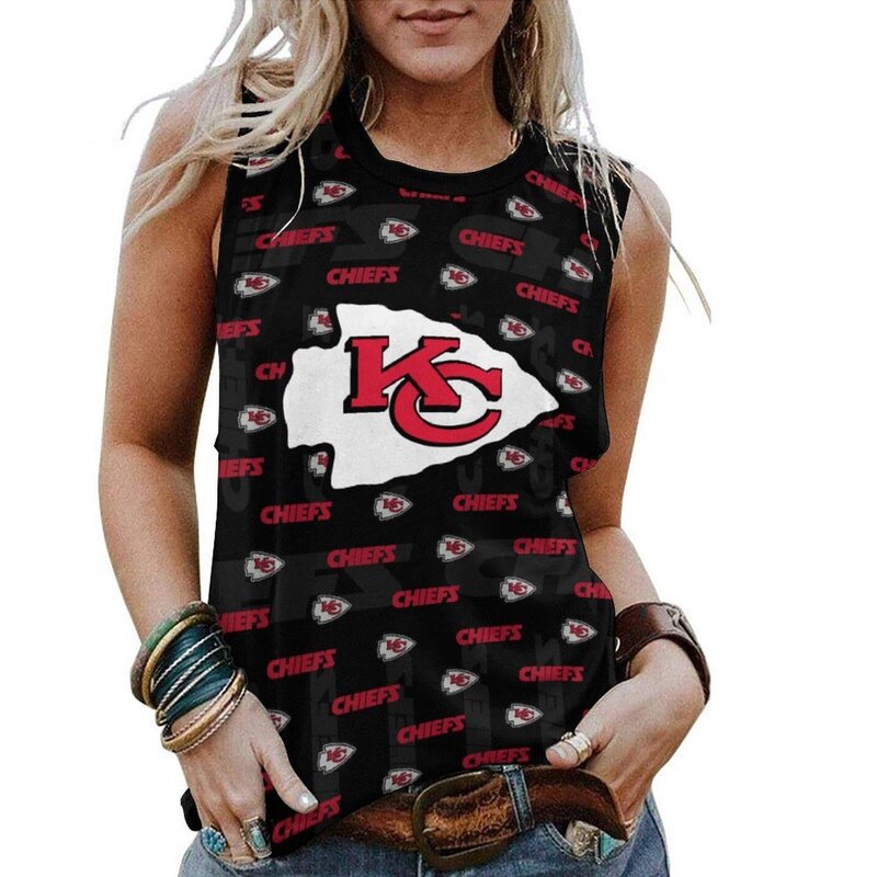 NFL Kansas City Chiefs Women Sleeveless Tee Tank Top Black,ladies Casual Loose Tunic Blouses