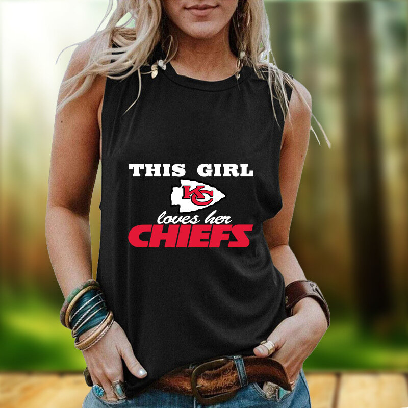 NFL Kansas City Chiefs Women Tank Top Sleeveless Tee Black,Casual Loose Tunic Blouses for ladies