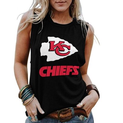 NFL Kansas City Chiefs Women Tank Top Tee Shirt Black,Casual Loose Tunic Blouses for ladies