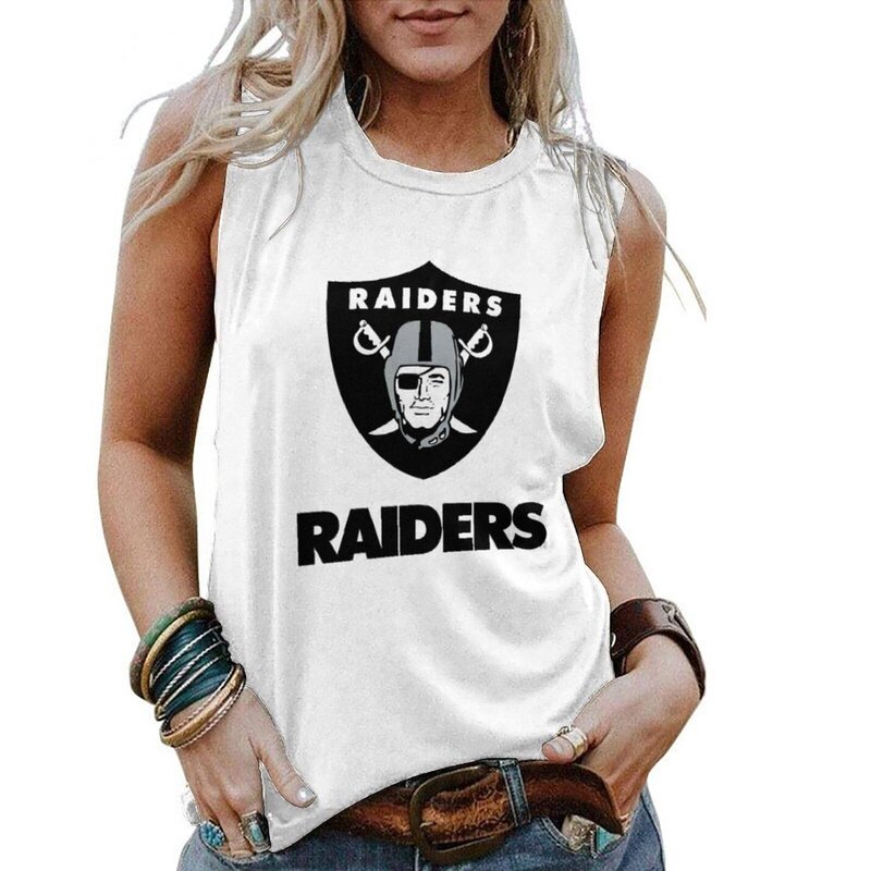 NFL Las Vegas Raiders Tank Top Women Sleeveless Tee White,ladies Casual Loose Tunic Blouses