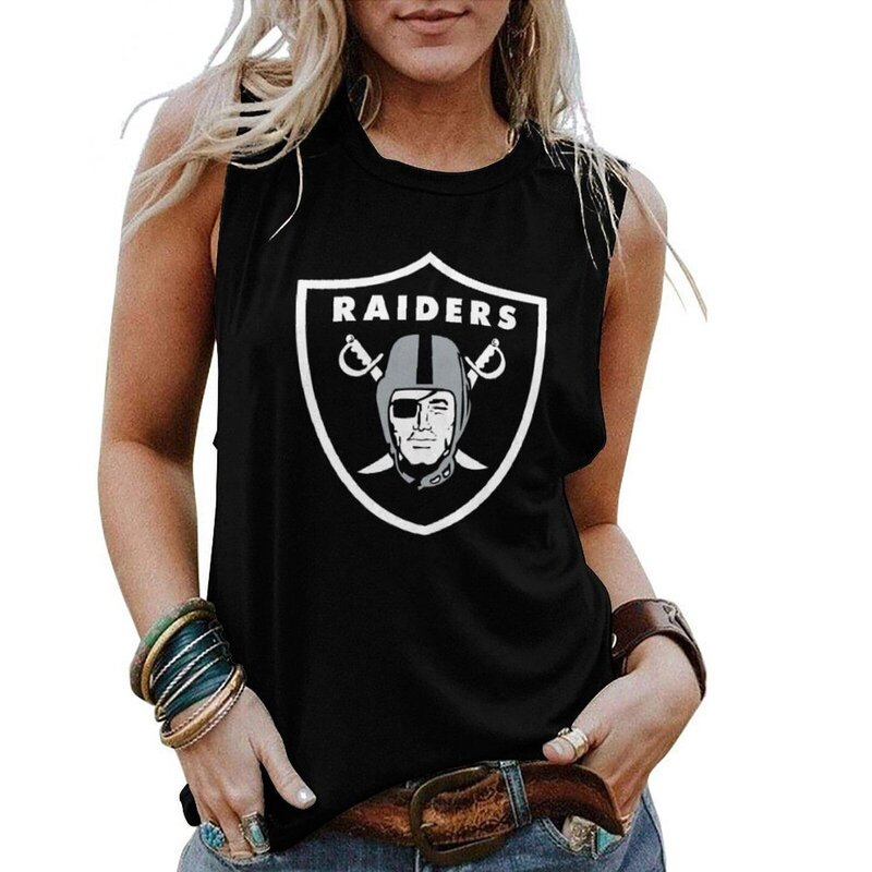 NFL Las Vegas Raiders Women Sleeveless Tee Black,ladies Casual Loose Tunic Blouses