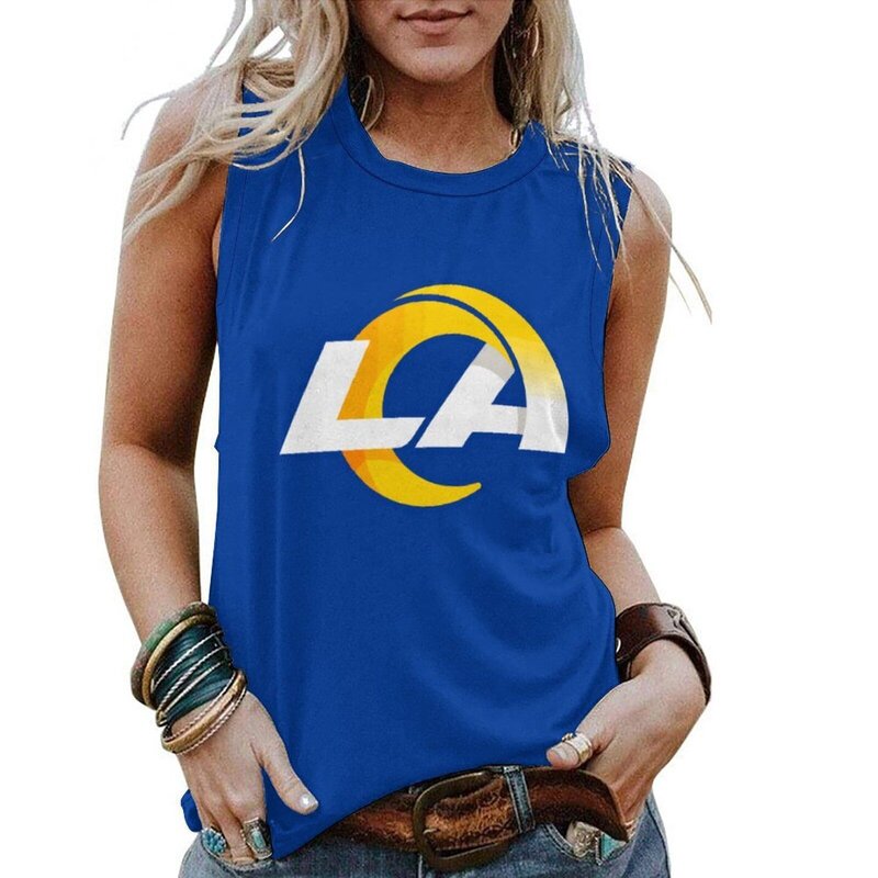 NFL Los Angeles Rams Women Sleeveless Tee Tank Top Blue,ladies Casual Loose Tunic Blouses