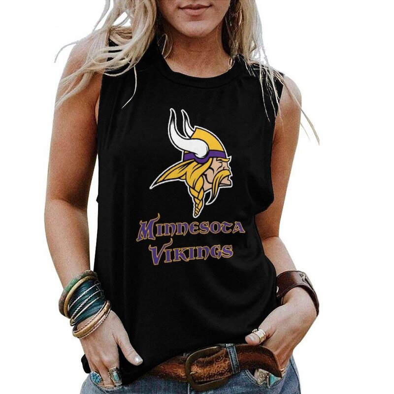 NFL Minnesota Vikings Tank Top Women Sleeveless Tee Black,ladies Casual Loose Tunic Blouses