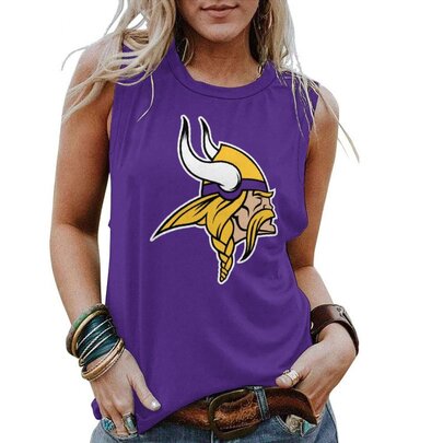 NFL Minnesota Vikings Women Sleeveless Shirt Purple,ladies Casual Loose Tunic Blouses