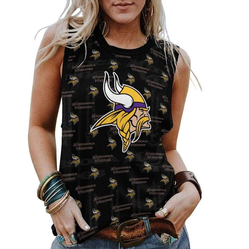 NFL Minnesota Vikings Women Sleeveless Tee Tank Top Black,ladies Casual Loose Tunic Blouses