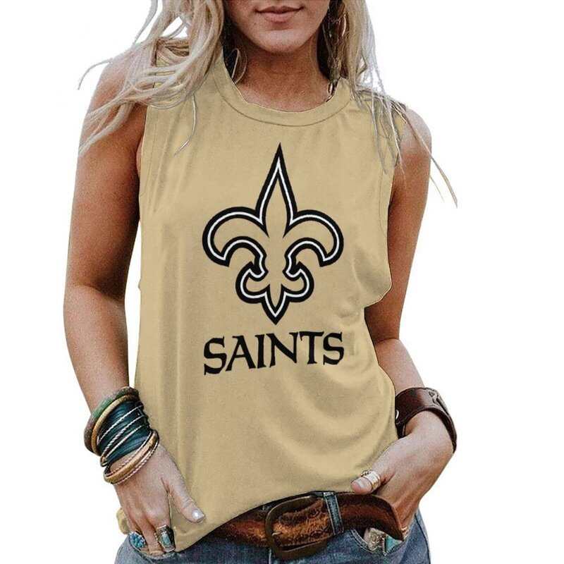 NFL New Orleans Saints Tank Top Women Sleeveless Tee Beige,ladies Casual Loose Tunic Blouses