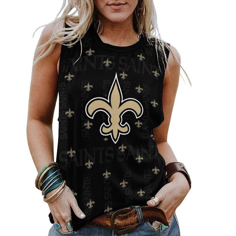 NFL New Orleans Saints Tank Top Women Sleeveless Tee Black,ladies Casual Loose Tunic Blouses