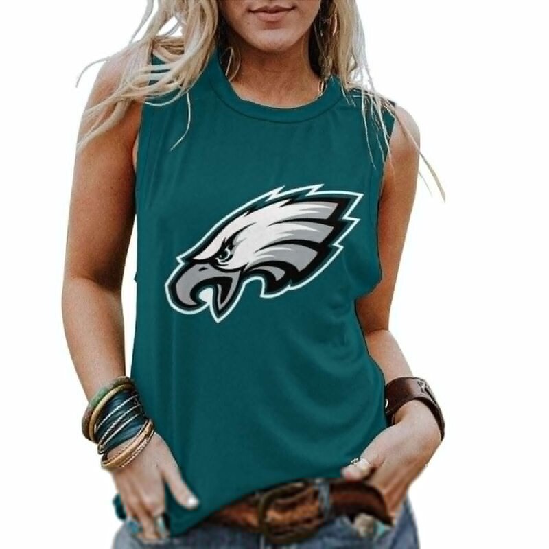 NFL Philadelphia Eagles Sleeveless Tee For Women Green,Casual Loose Tunic Blouses for ladies