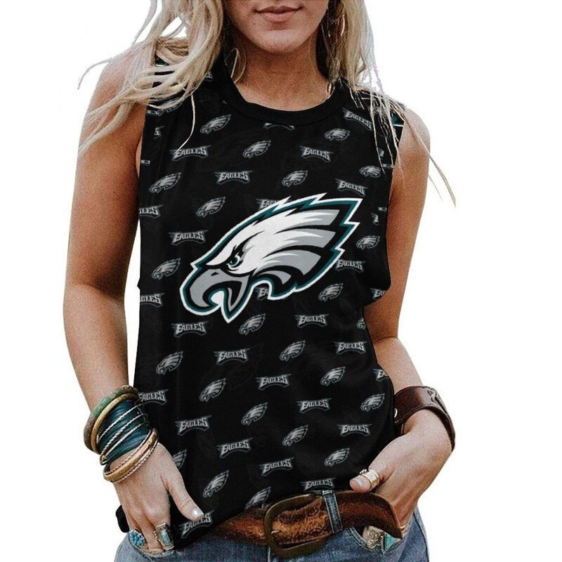 NFL Philadelphia Eagles Tank Top Women Sleeveless Shirt Black,ladies Casual Loose Tunic Blouses