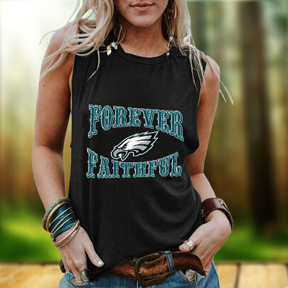 NFL Philadelphia Eagles Women Sleeveless Tee Black,ladies Casual Loose Tunic Blouses