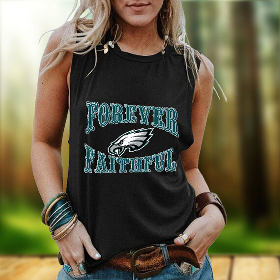 NFL Philadelphia Eagles Women Sleeveless Tee Black,ladies Casual Loose Tunic Blouses