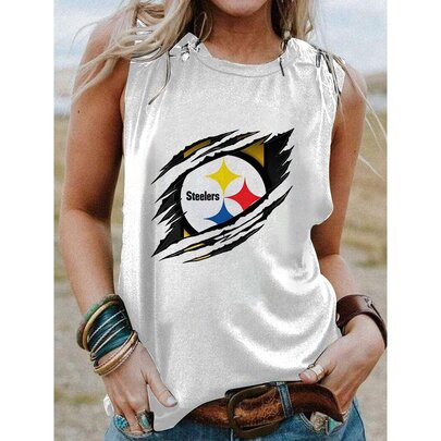 NFL Pittsburgh Steelers Sleeveless Shirt For Women White,Casual Loose Tunic Blouses for ladies