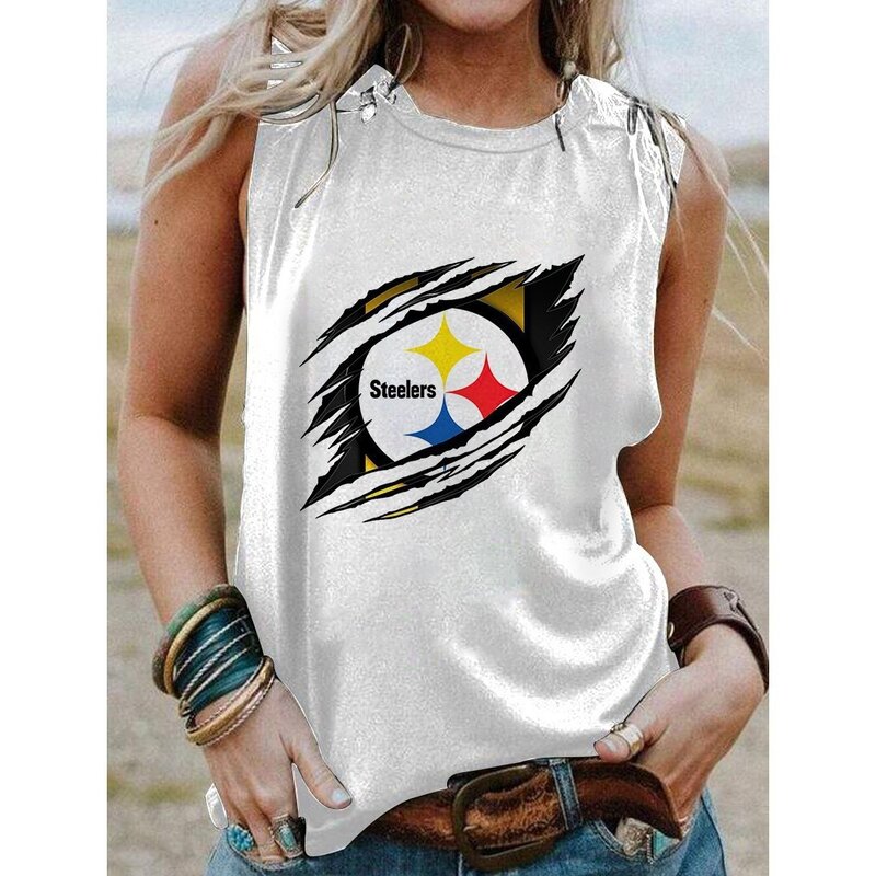 NFL Pittsburgh Steelers Sleeveless Shirt For Women White,Casual Loose Tunic Blouses for ladies