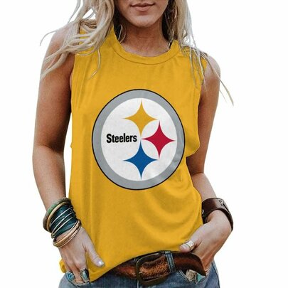 NFL Pittsburgh Steelers Women Sleeveless Shirt Yellow,ladies Casual Loose Tunic Blouses