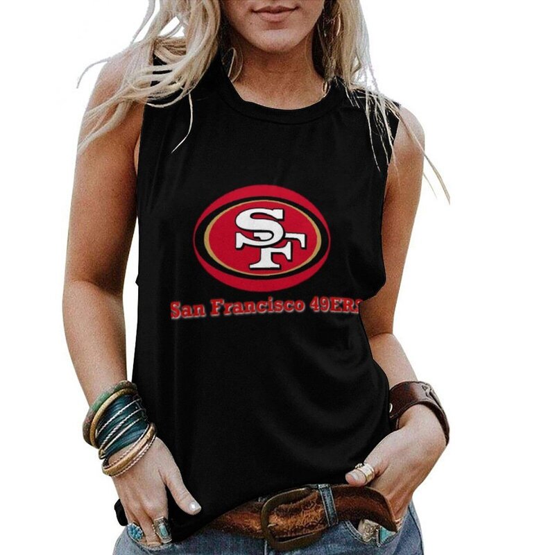 NFL San Francisco 49ers Sleeveless Shirt Women Black,Casual Loose Tunic Blouses for ladies