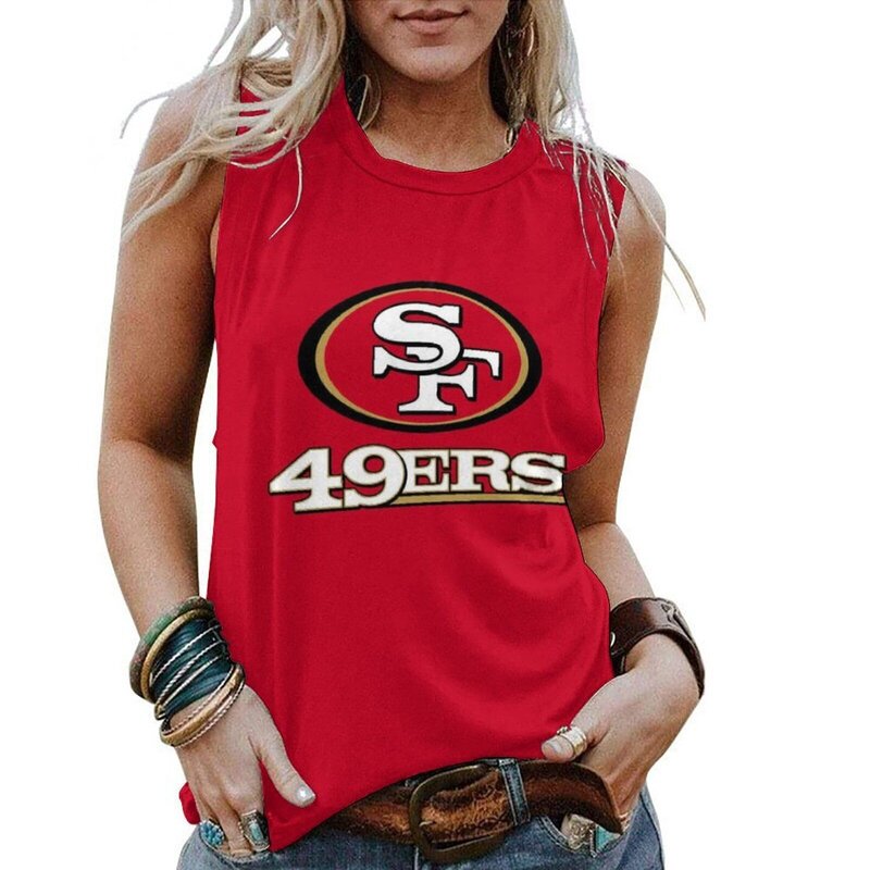 NFL San Francisco 49ers Women Sleeveless Shirt Red,ladies Casual Loose Tunic Blouses