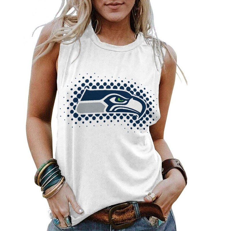 NFL Seattle Seahawks Gameday Women Sleeveless Tee White,Casual Loose Tunic Blouses for ladies