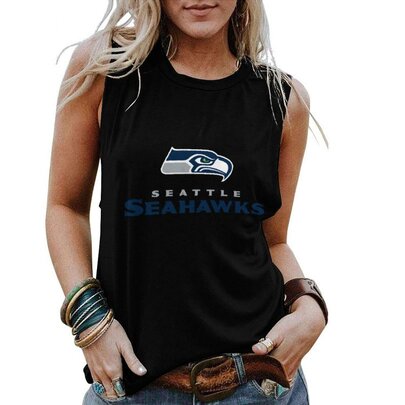 NFL Seattle Seahawks Tank Top Women Sleeveless Tee Black,Casual Loose Tunic Blouses for ladies