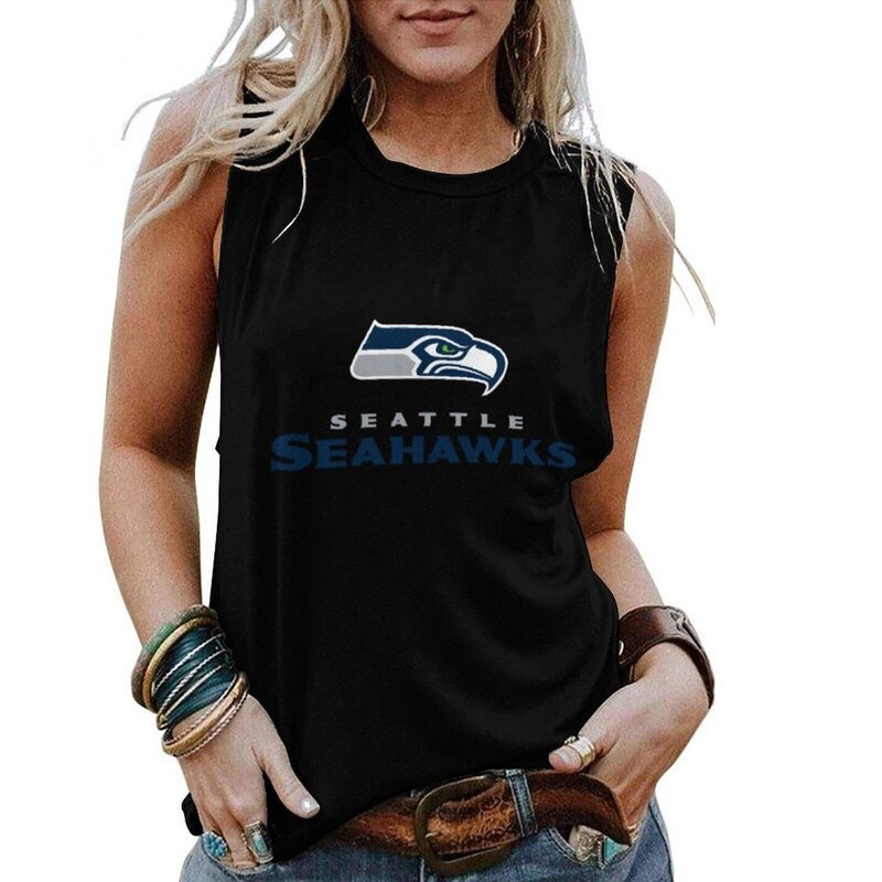 NFL Seattle Seahawks Tank Top Women Sleeveless Tee Black,Casual Loose Tunic Blouses for ladies