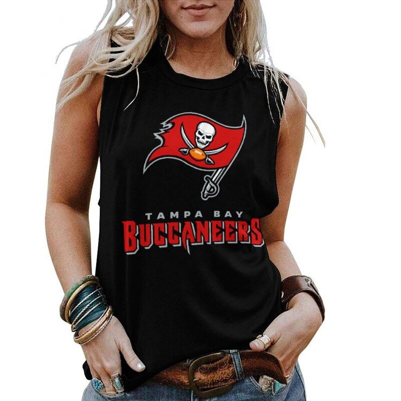 NFL Tampa Bay Buccaneers Women Sleeveless Shirt Black,ladies Casual Loose Tunic Blouses