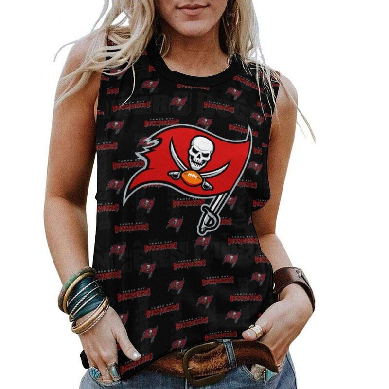 NFL Tampa Bay Buccaneers Women Sleeveless Tee Black,ladies Casual Loose Tunic Blouses
