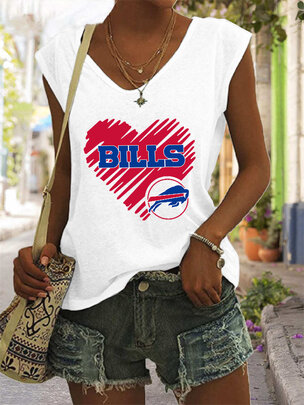 NFL Womens Buffalo Bills Iron Fan Sleeveless Tee White,Casual Loose Tunic Blouses - Officially-Licensed Women's NFL Apparel