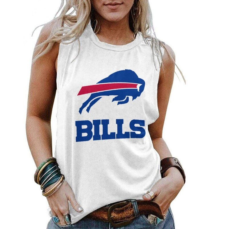 NFL Womens Buffalo Bills Iron Fan Tank Top White,Casual Loose Tunic Blouses - Officially-Licensed Women's NFL Apparel