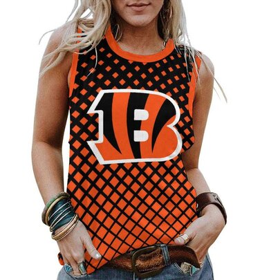 NFL Womens Cincinnati Bengals Sleeveless Shirt Orange,Casual Loose Tunic Blouses - Officially-Licensed Women's NFL Apparel